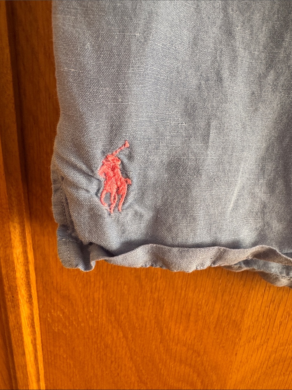 Polo Ralph Lauren Camp Shirt Men M Linen Silk Blue Short Sleeve Pink Pony Logo - Picture 4 of 7